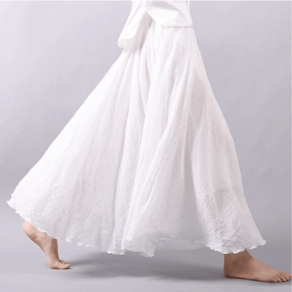 Jupe longue bohème à taille élastique, cinq coloris, blanc