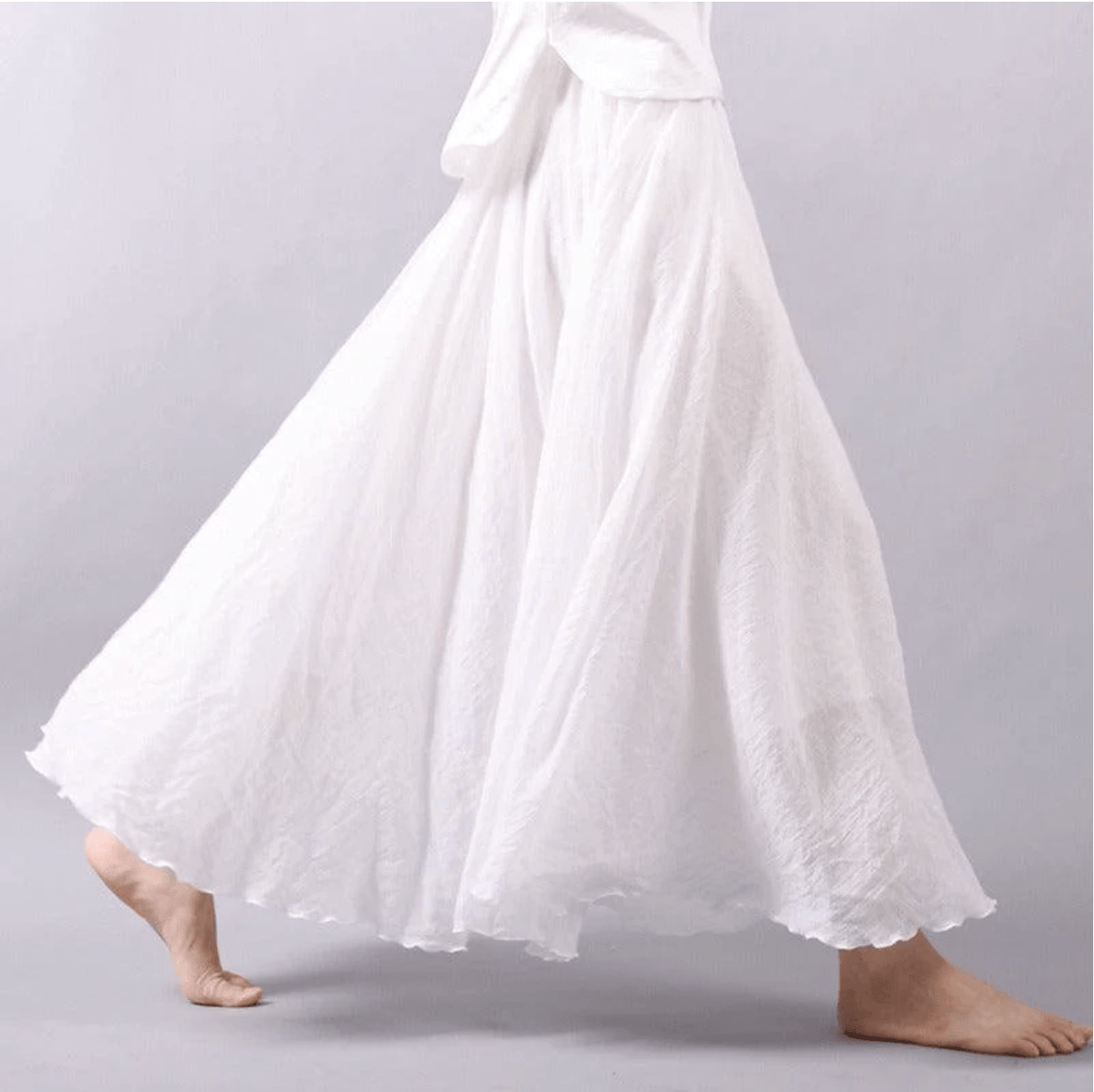 Jupe longue bohème à taille élastique, cinq coloris, blanc
