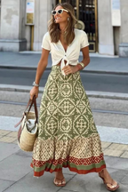 Jupe longue d'été femme à broderie et dentelle, quatre coloris, vert