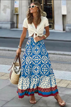 Jupe longue d'été femme à broderie et dentelle, quatre coloris, bleu