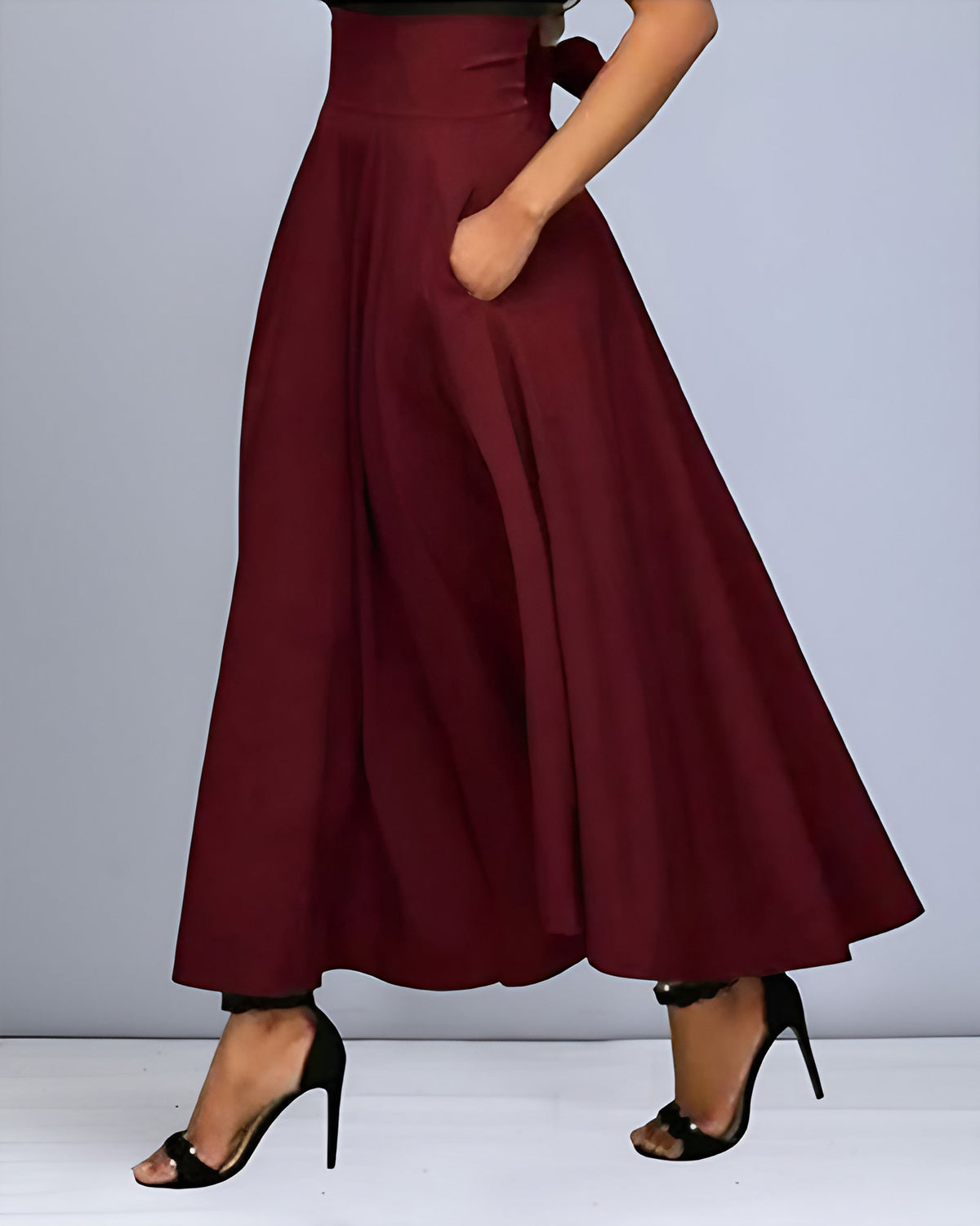 Jupe longue femme à ceinture élastique, noire, grise ou rouge