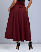 Jupe longue femme à ceinture élastique, noire, grise ou rouge