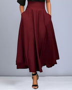 Jupe longue femme à ceinture élastique, noire, grise ou rouge