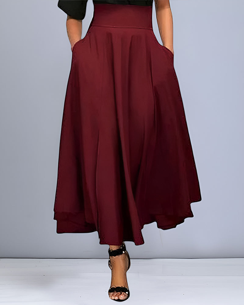 Jupe longue femme à ceinture élastique, noire, grise ou rouge