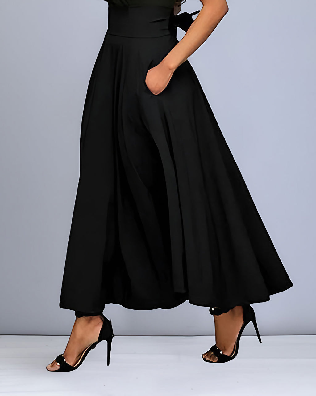 Jupe longue femme à ceinture élastique, noire, grise ou rouge, noir