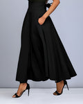 Jupe longue femme à ceinture élastique, noire, grise ou rouge, noir
