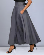 Jupe longue femme à ceinture élastique, noire, grise ou rouge, gris