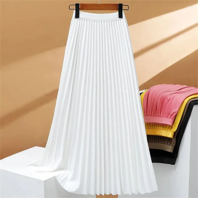 Jupe longue plissée femme taille haute extensible, quatre coloris