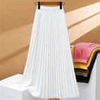 Jupe longue plissée femme taille haute extensible, quatre coloris