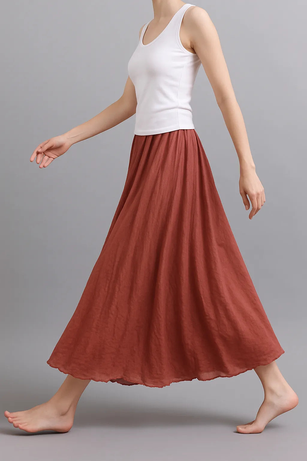 Jupe longue plissée femme, coupe ample, cinq coloris