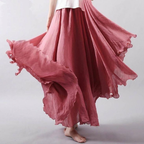 Jupe longue plissée femme, coupe ample, cinq coloris, vieux rose