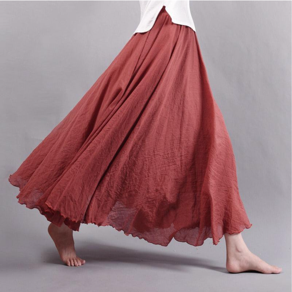 Jupe longue plissée femme, coupe ample, cinq coloris