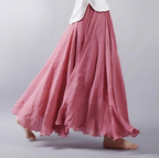 Jupe longue plissée femme, coupe ample, cinq coloris, rose foncé