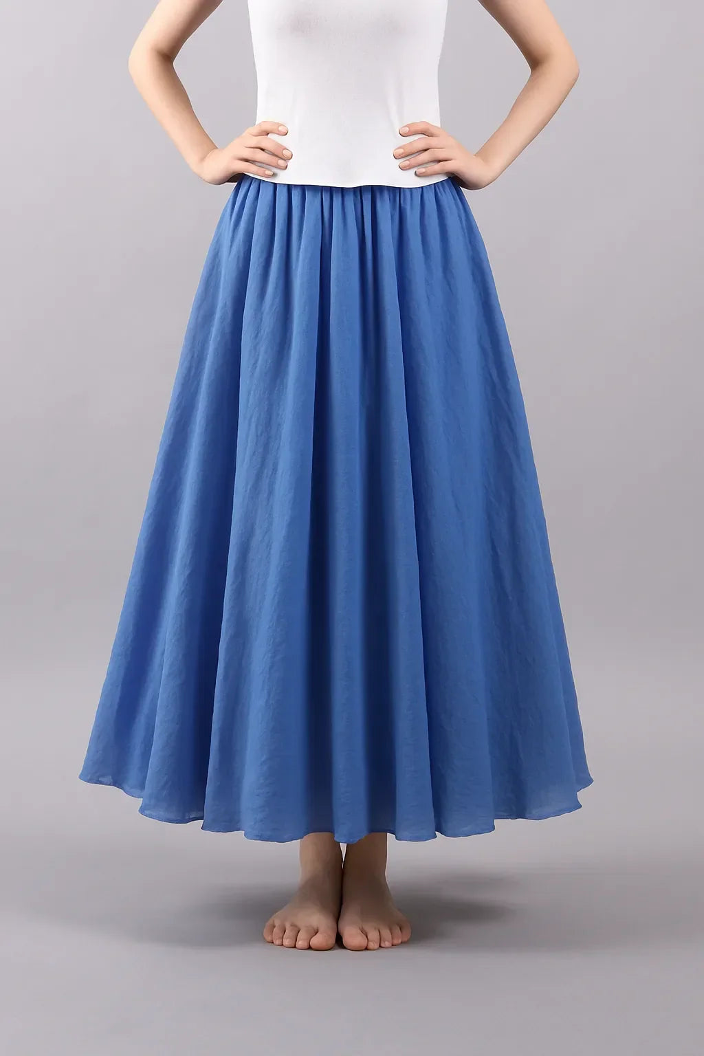 Jupe longue plissée femme, coupe ample, cinq coloris
