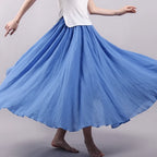 Jupe longue plissée femme, coupe ample, cinq coloris
