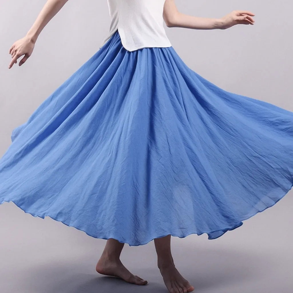 Jupe longue plissée femme, coupe ample, cinq coloris