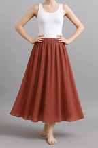 Jupe longue plissée femme, coupe ample, cinq coloris