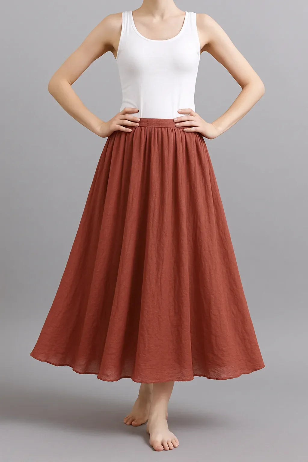 Jupe longue plissée femme, coupe ample, cinq coloris