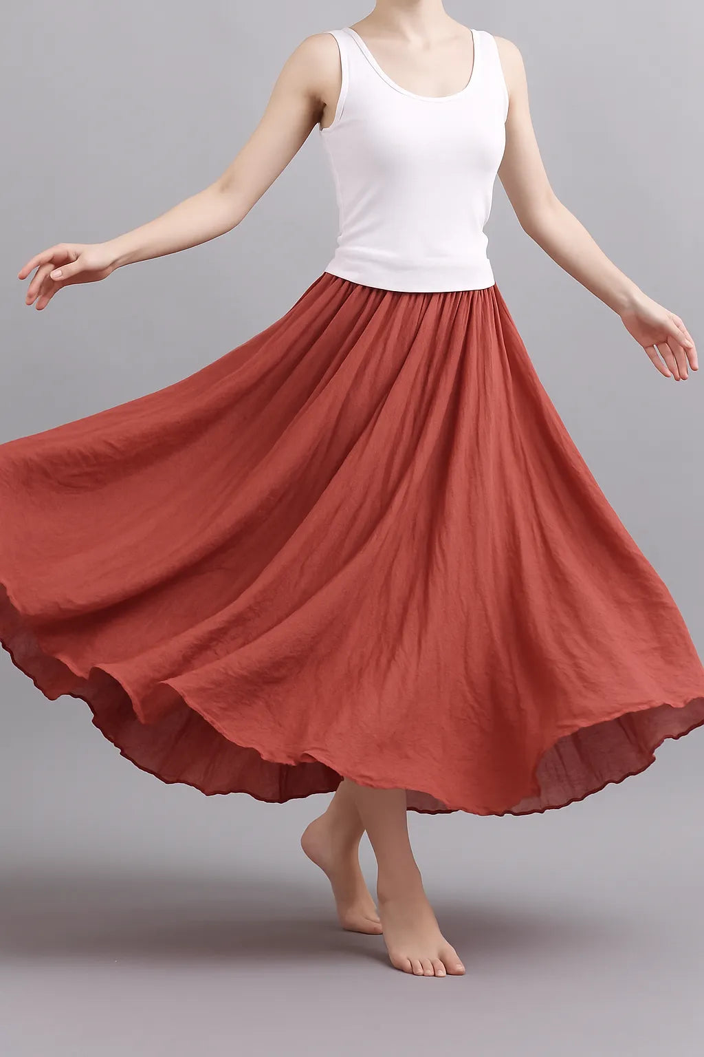 Jupe longue plissée femme, coupe ample, cinq coloris