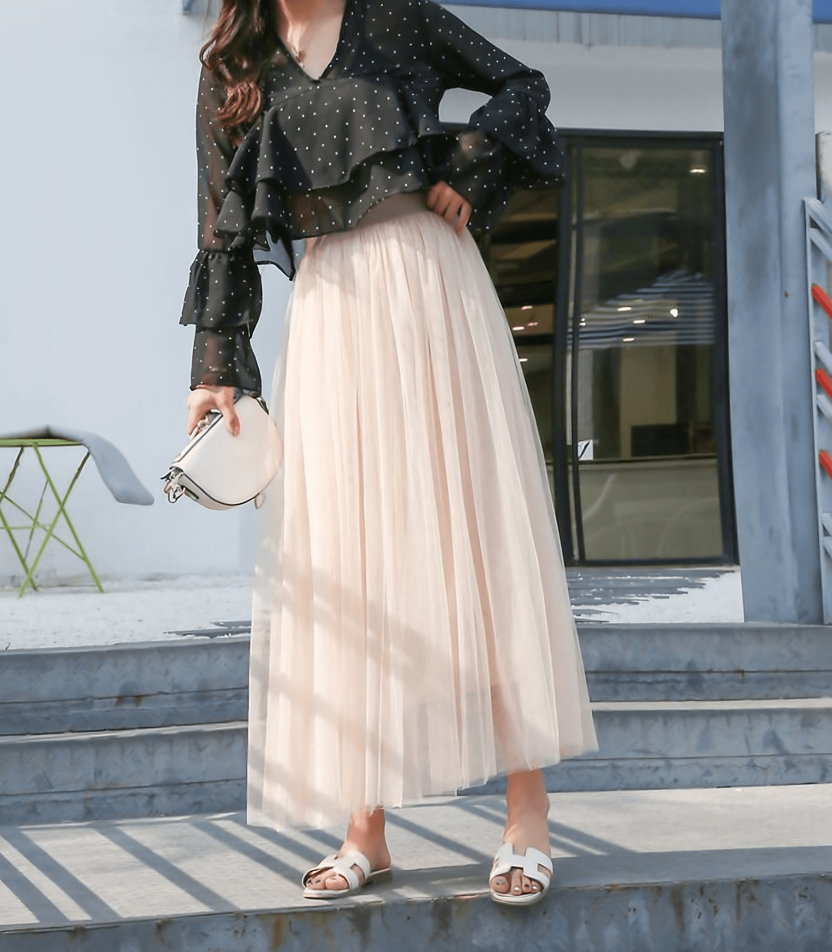 Jupe longue femme taille haute, longueur cheville, cinq coloris, blanc