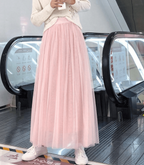 Jupe longue femme taille haute, longueur cheville, cinq coloris, rose