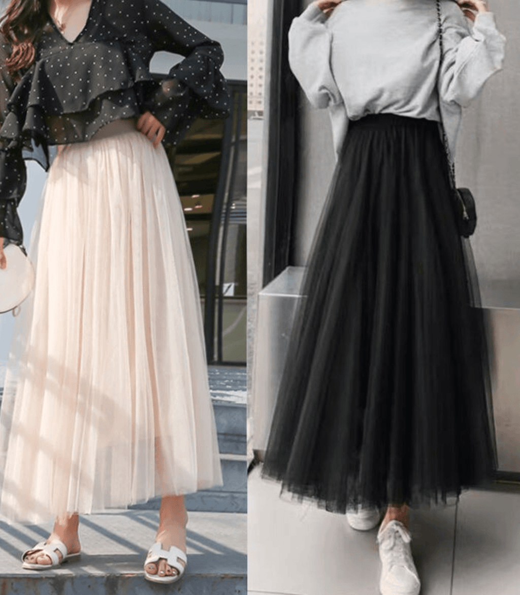 Jupe longue femme taille haute, longueur cheville, cinq coloris