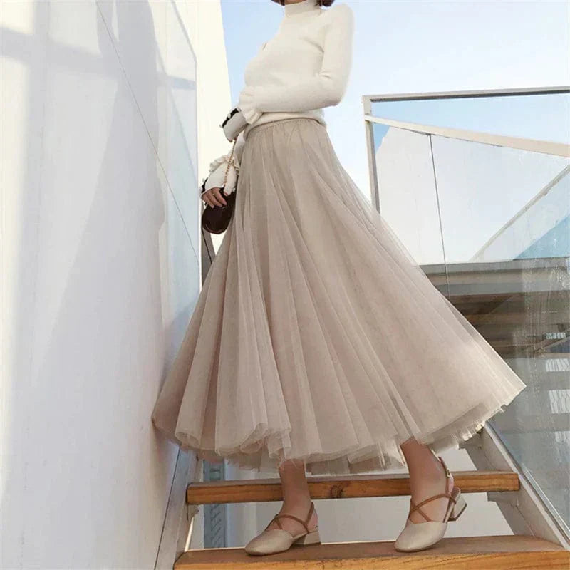 Jupe longue évasée femme, taille haute, du XS au 6XL, beige