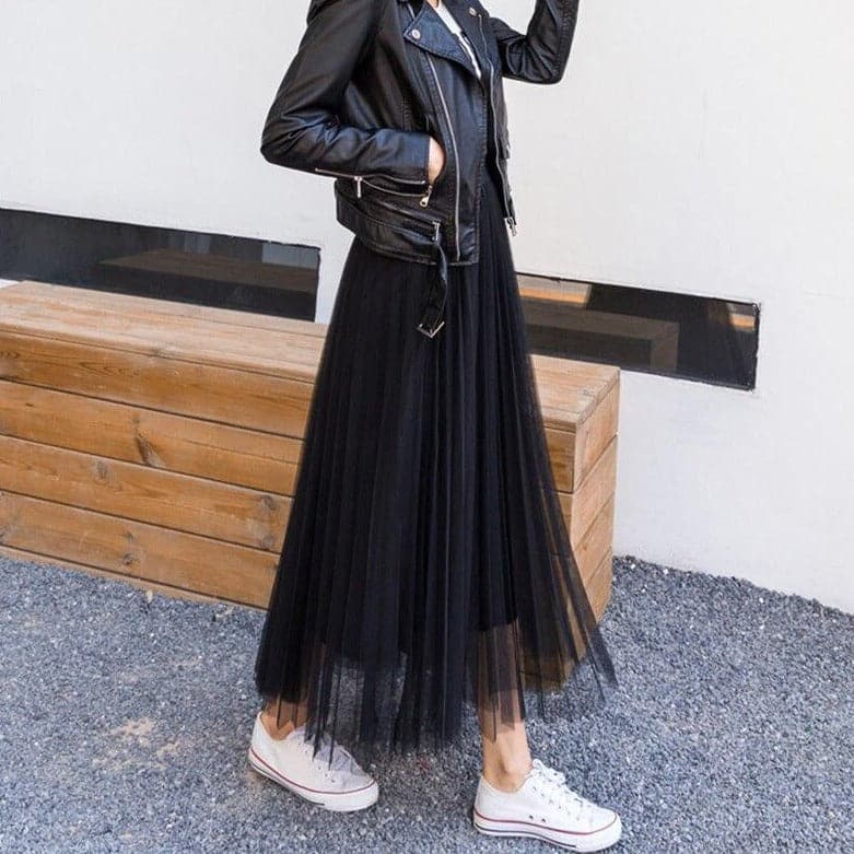 Jupe longue évasée femme, taille haute, du XS au 6XL, noir