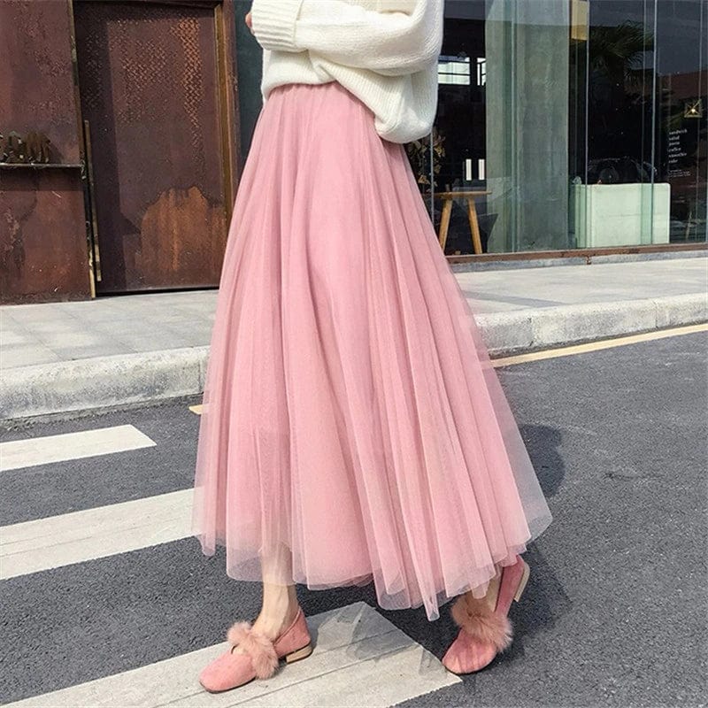 Jupe longue évasée femme, taille haute, du XS au 6XL, rose