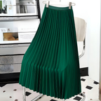 Jupe plissée mi-longue taille haute, coupe évasée, cinq coloris, vert