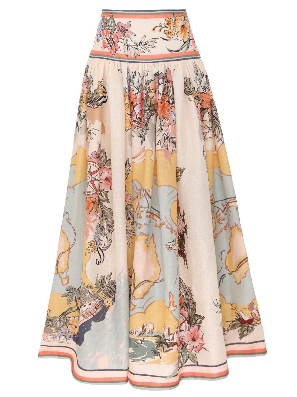 Jupe midi fleurie femme taille haute, kaki, du XS au 2XL