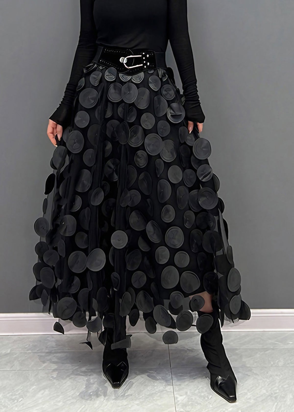 Jupe en tulle femme à pois, sept coloris, du S au 3XL, noir