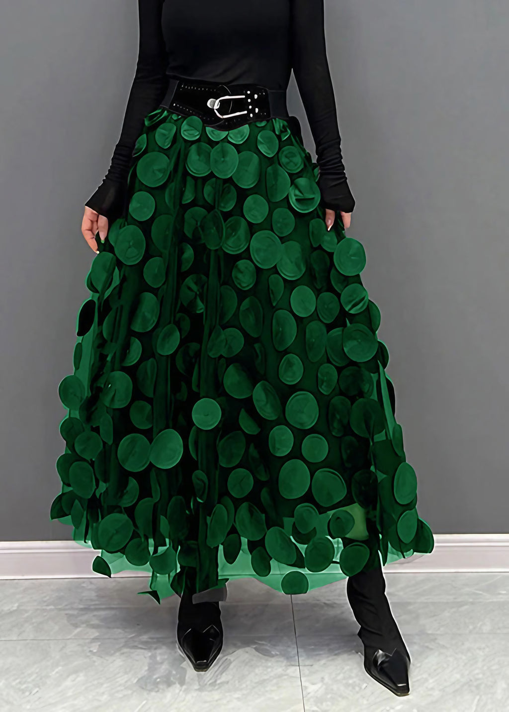 Jupe en tulle femme à pois, sept coloris, du S au 3XL, vert foncé