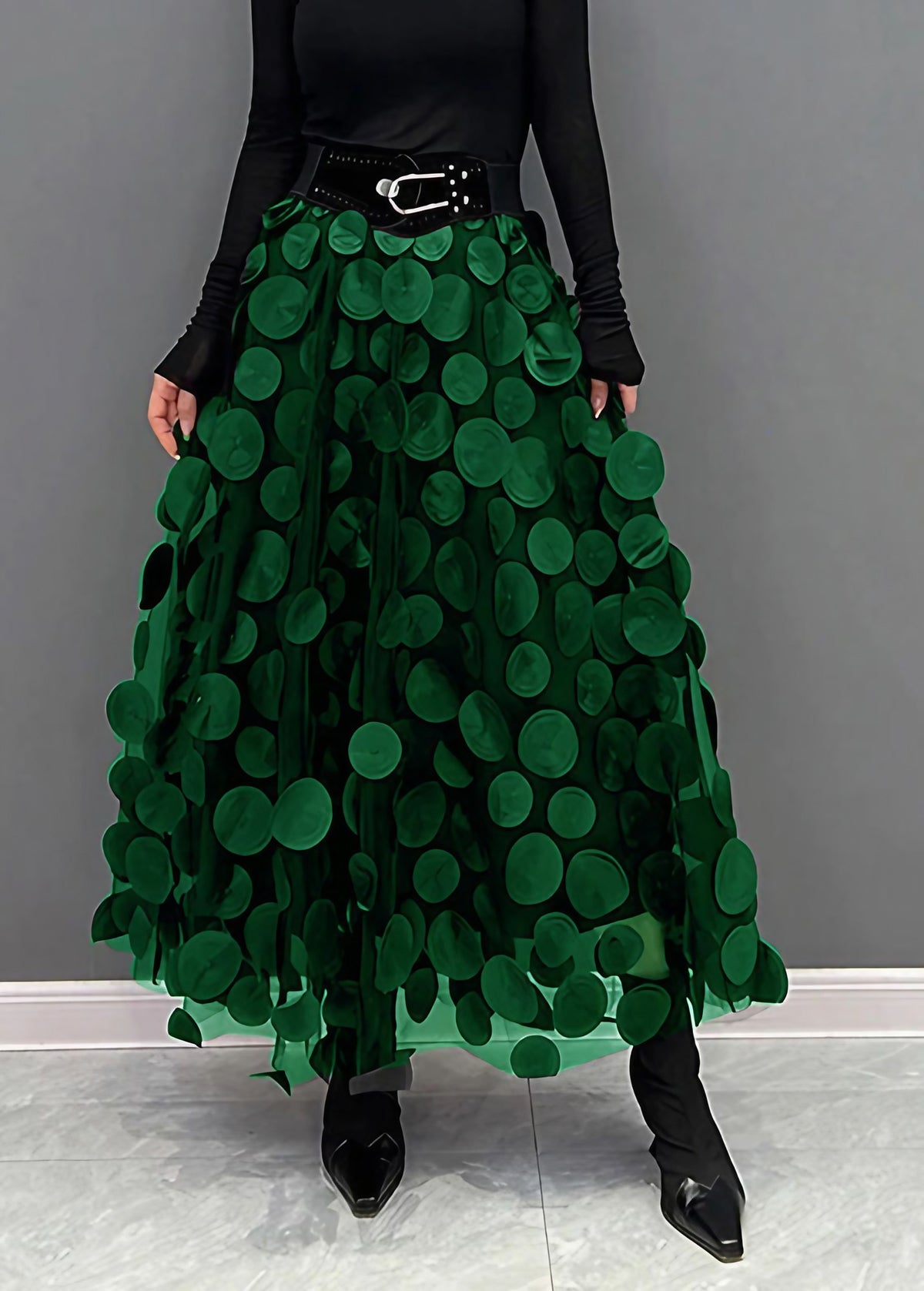 Jupe en tulle femme à pois, sept coloris, du S au 3XL, vert foncé