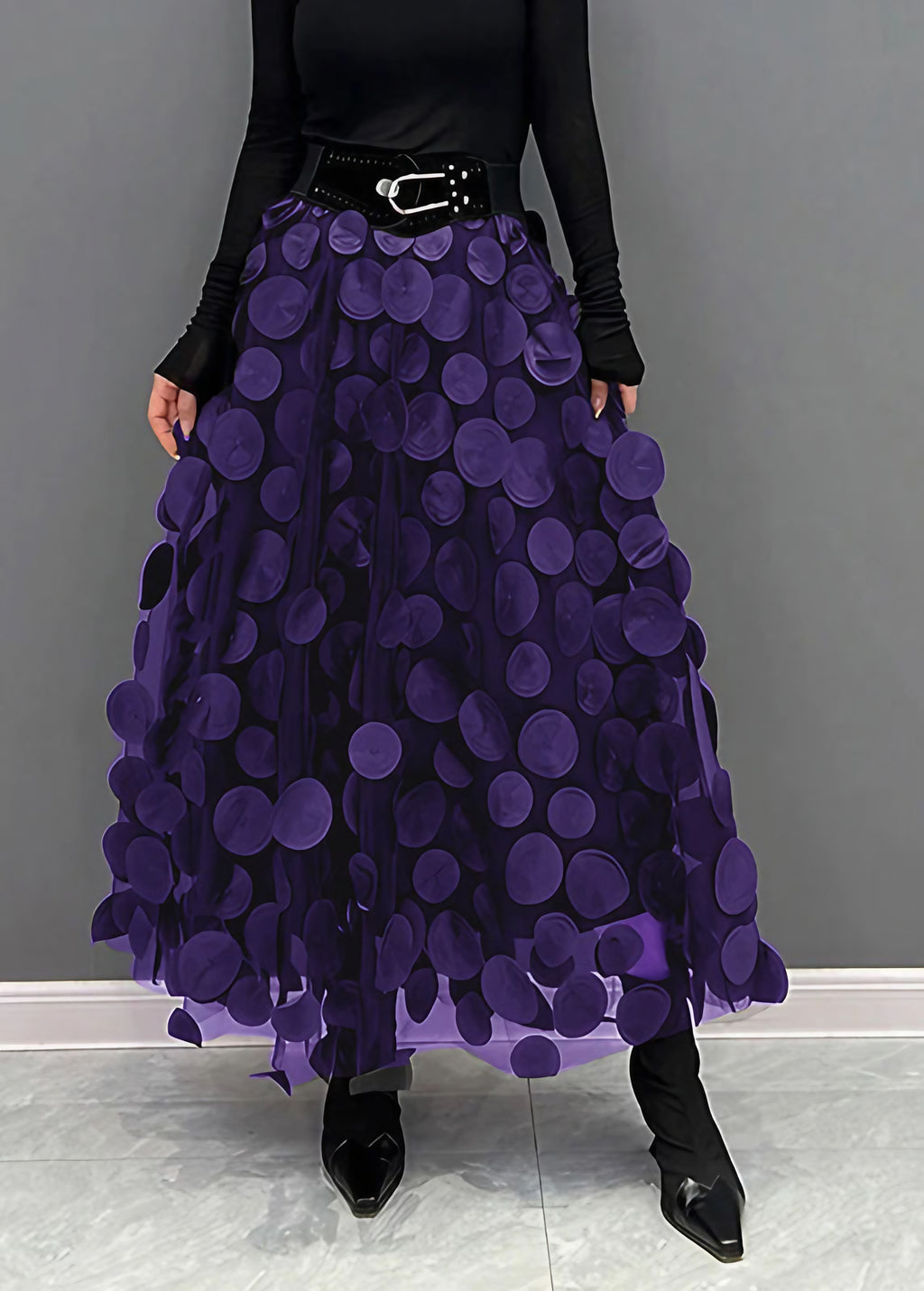 Jupe en tulle femme à pois, sept coloris, du S au 3XL, pourpre