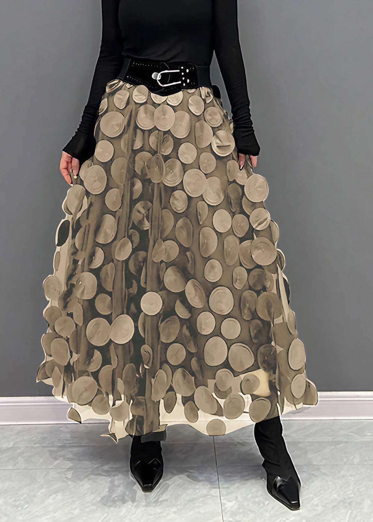 Jupe en tulle femme à pois, sept coloris, du S au 3XL, kaki