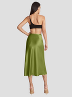 Jupe midi taille haute fluide, longueur mi-mollet