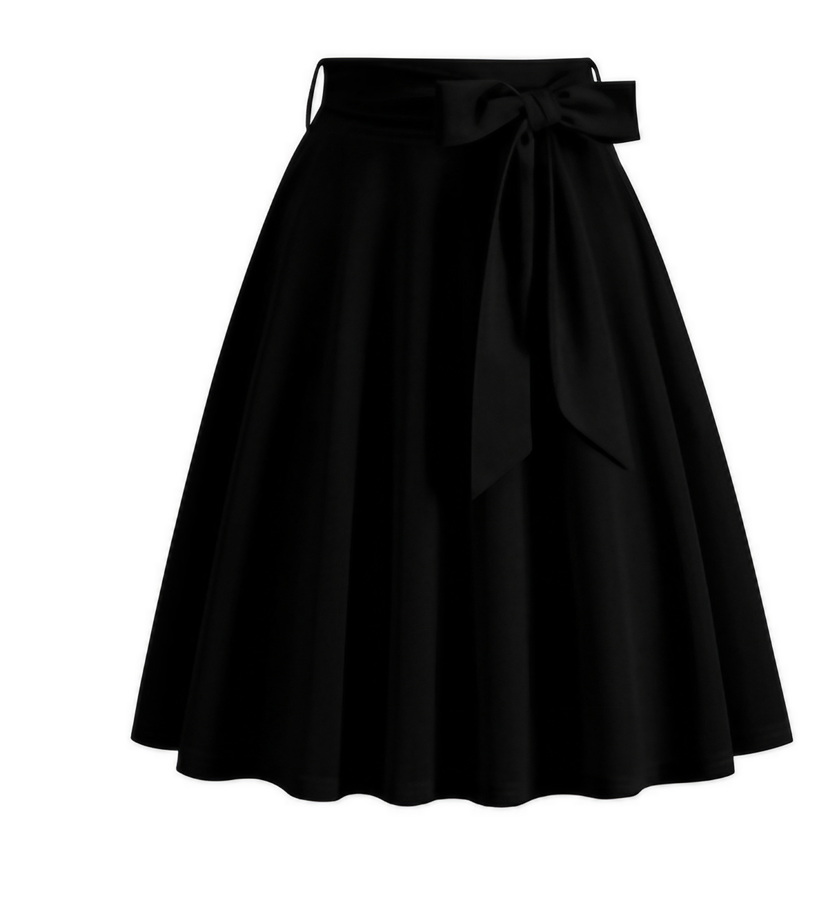 Jupe midi trapèze taille haute à nœud sur le côté, huit coloris, noir