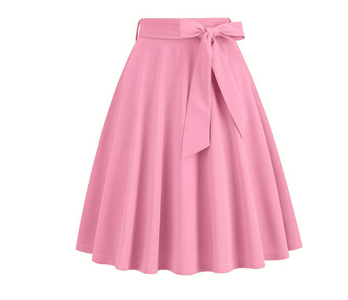 Jupe midi trapèze taille haute à nœud sur le côté, huit coloris, rose
