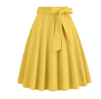 Jupe midi trapèze taille haute à nœud sur le côté, huit coloris, jaune