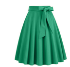Jupe midi trapèze taille haute à nœud sur le côté, huit coloris, vert