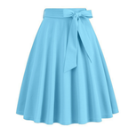 Jupe midi trapèze taille haute à nœud sur le côté, huit coloris, bleu