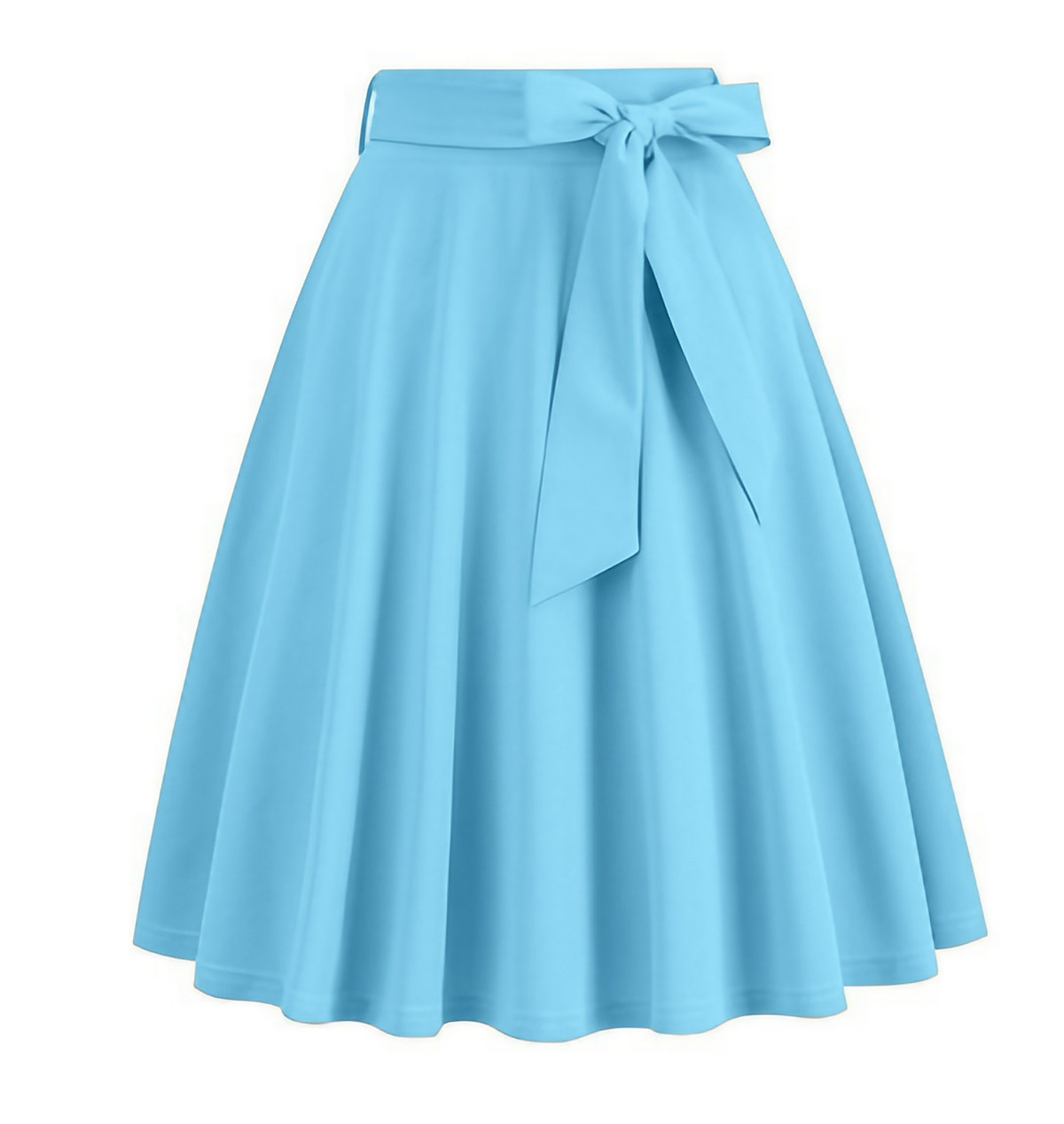 Jupe midi trapèze taille haute à nœud sur le côté, huit coloris, bleu