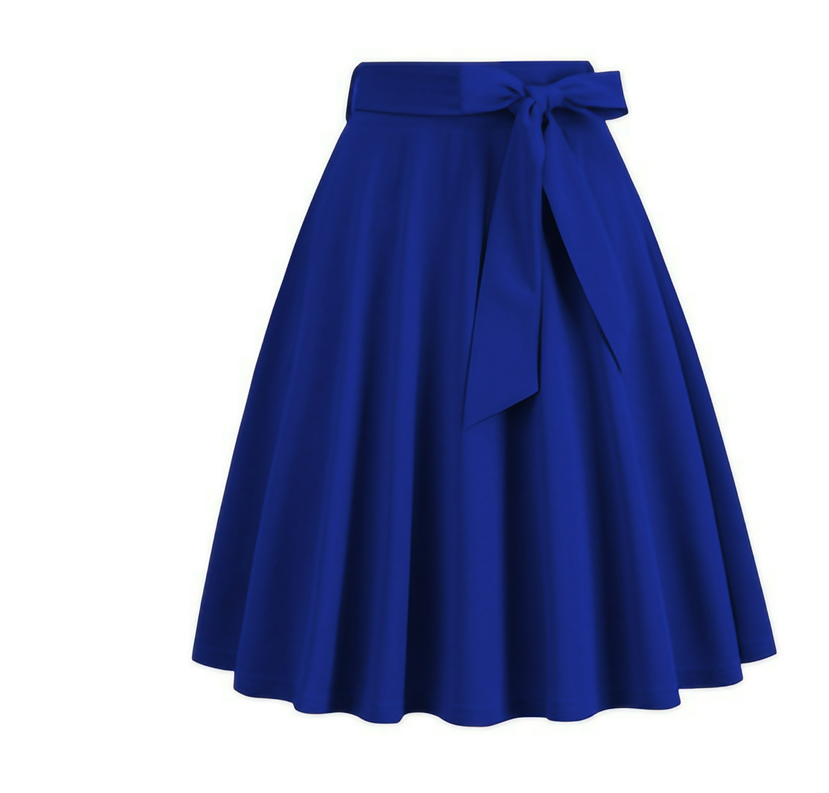 Jupe midi trapèze taille haute à nœud sur le côté, huit coloris, bleu marine