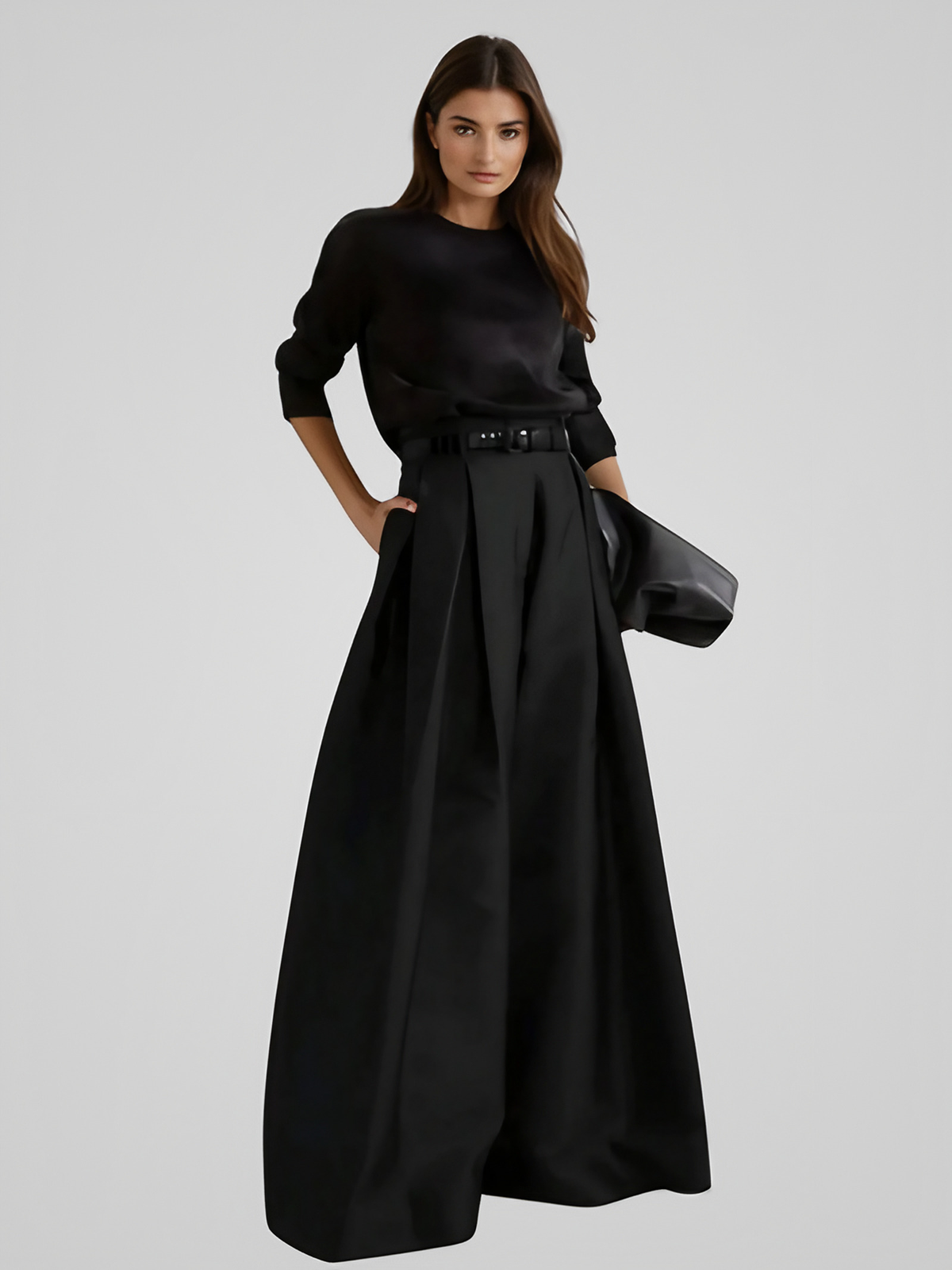 Jupe-culotte longue femme taille haute, jambe large et coupe en A