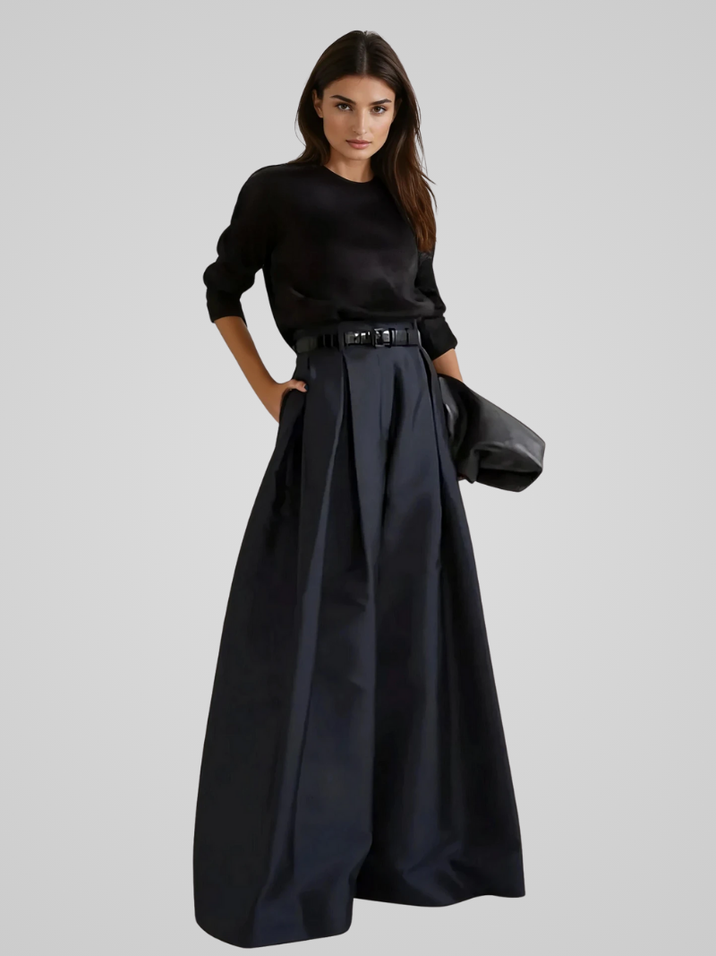 Jupe-culotte longue femme taille haute, jambe large et coupe en A