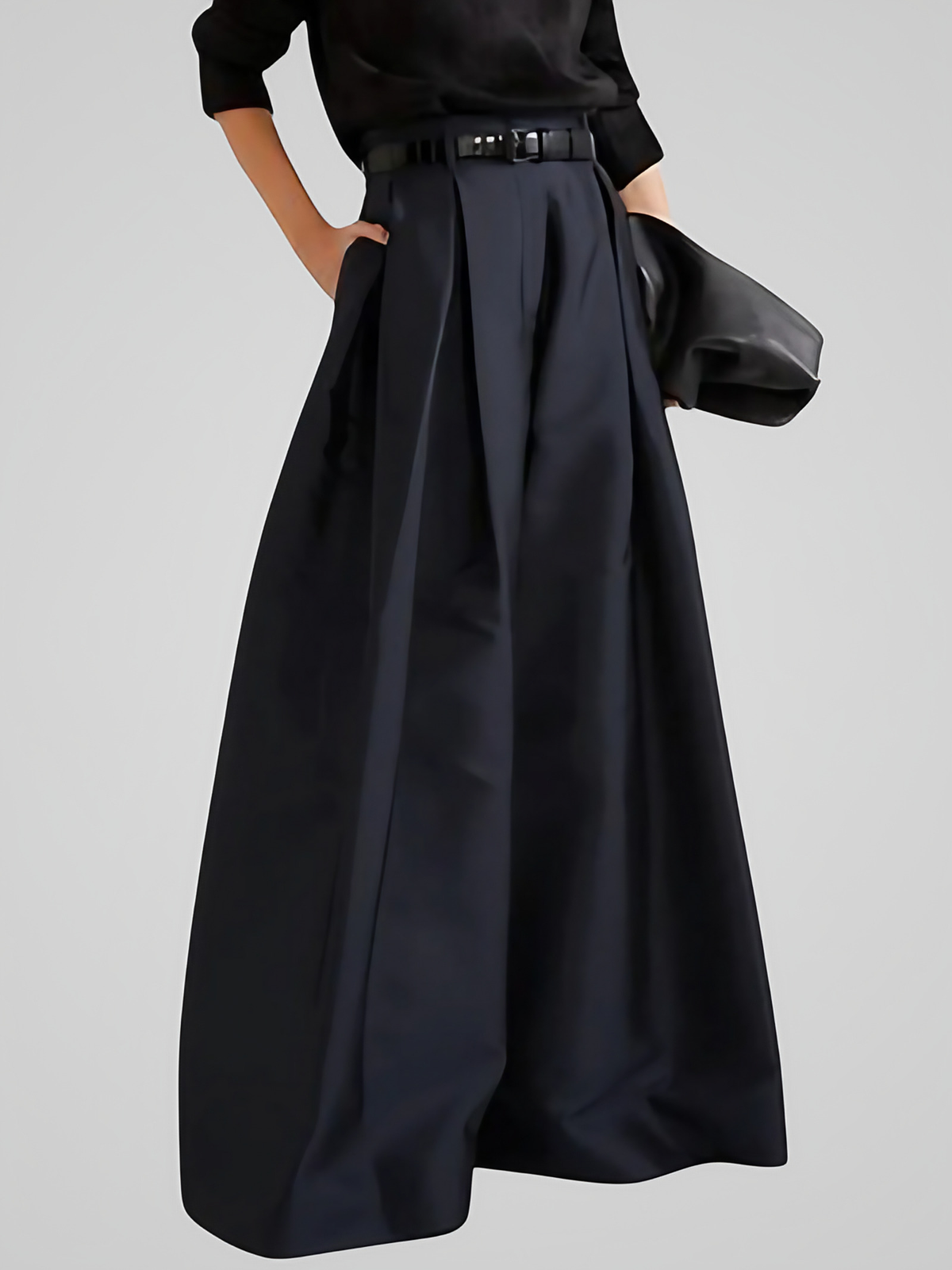 Jupe-culotte longue femme taille haute, jambe large et coupe en A, bleu marine