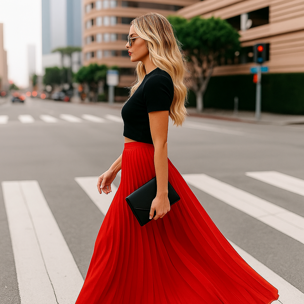 Jupe longue plissée femme à taille élastique, trois coloris