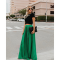 Jupe longue plissée femme à taille élastique, trois coloris, vert