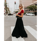 Jupe longue plissée femme à taille élastique, trois coloris, noir